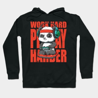 Work Hard Play Harder Panda Gaming Funny Gamer Gift Hoodie